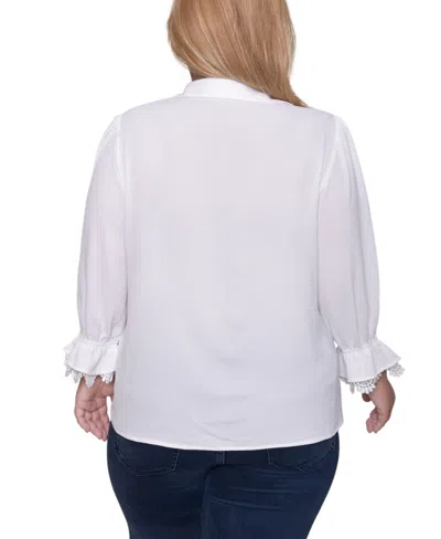 Ny Collection Plus Size 3/4 Sleeve Blouse With Lace Details Top In White