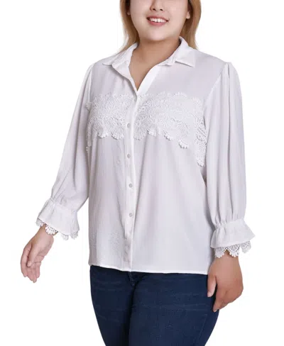 Ny Collection Plus Size 3/4 Sleeve Blouse With Lace Details Top In White