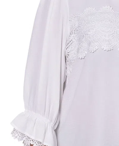 Ny Collection Plus Size 3/4 Sleeve Blouse With Lace Details Top In White
