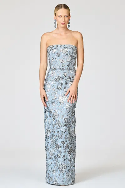 Sachin & Babi Metallic Cloque Sophia Gown In Blue