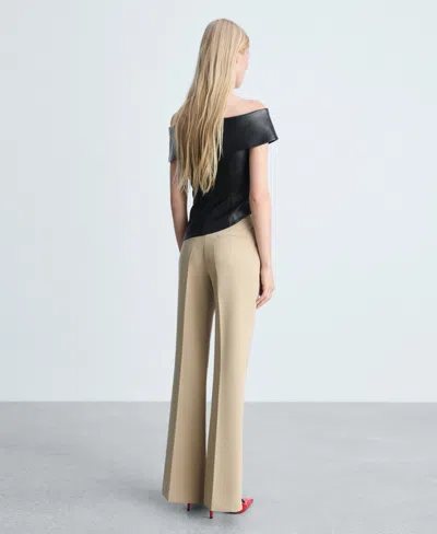 Mango Leather-effect Top With Open Shoulders Black In Black