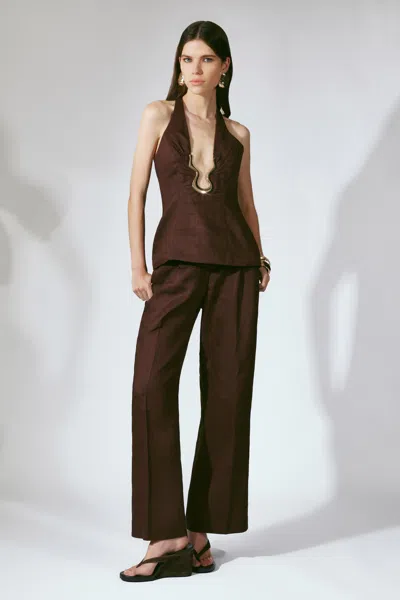 Bardot Geordy Hipster Linen Pant In Brown