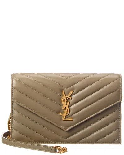 Saint Laurent Cassandre Matelasse Leather Wallet On Chain In Green