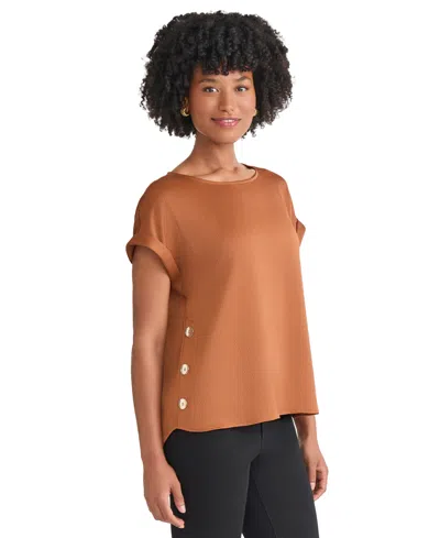 Jones New York Side Button Top In Brown