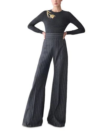 Carolina Herrera Tulip Embellished Wool-silk Sweater In Black