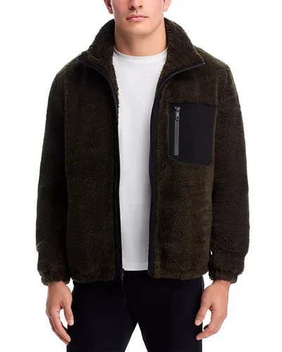 Vince Faux Sherpa Zip Jacket Dark Leaf In Green