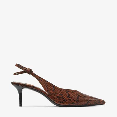Jimmy Choo Camie Slingback-pumps Mit Schlangenleder-effekt 60mm In Brown