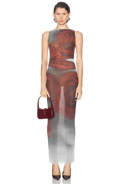 Jean Paul Gaultier Floral Maxi Dress Boat Neckline In Brown