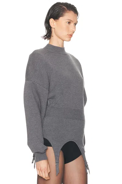 Jean Paul Gaultier High Neck Bat Sleeves Lingerie Garter Pullover Sweater In Gray