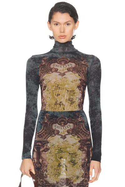 Jean Paul Gaultier Medaillon Printed Open Back Bodysuit In Gray