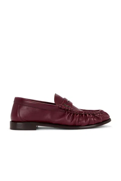 Saint Laurent Smooth Leather Loafer Featuring Ruched Detailing In Burgundy