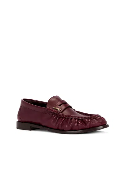 Saint Laurent Smooth Leather Loafer Featuring Ruched Detailing In Burgundy