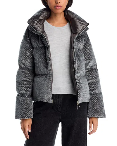 Herno Quilted Velvet Down Jacket High Neck In Gray