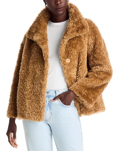 Herno Plush Faux Fur Jacket With High Collar And Buckle Closure In Brown
