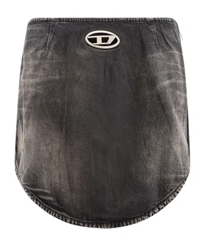 Diesel Denim Mini Skirt With Oval D Logo In Gray