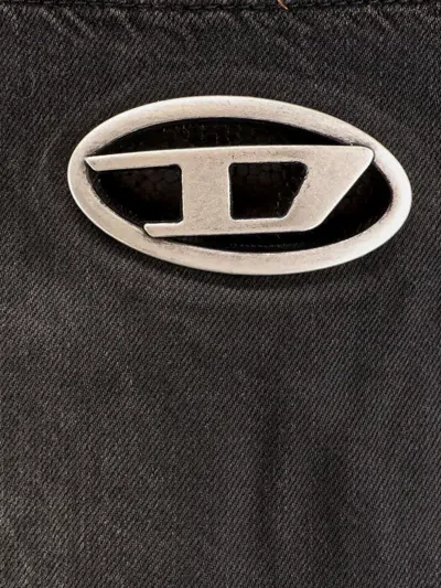 Diesel Denim Mini Skirt With Oval D Logo In Gray