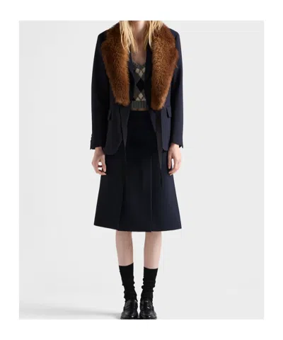 Prada Single-breasted Jacket In Straw In Black