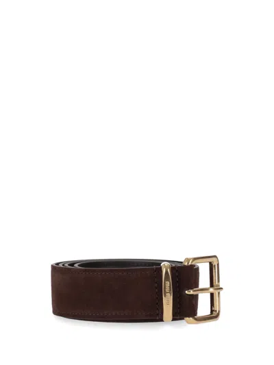 Miu Miu Suede Buckle Belt Loop Adjustable Length In Brown