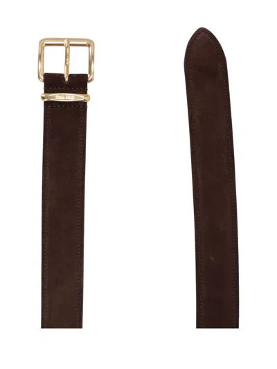 Miu Miu Suede Buckle Belt Loop Adjustable Length In Brown