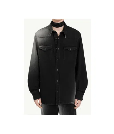 Mm6 Maison Margiela Western Style Denim Shirt Pockets In Black