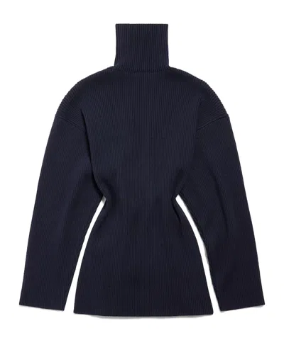Balenciaga Pinched Navy Mini Dress In Wool And Cotton Women In Blue