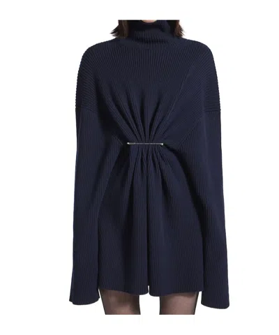 Balenciaga Pinched Navy Mini Dress In Wool And Cotton Women In Blue