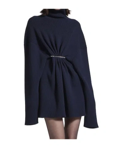 Balenciaga Pinched Navy Mini Dress In Wool And Cotton Women In Blue