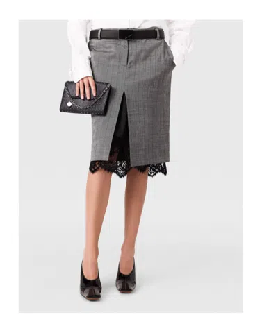 Stella Mccartney Lace-trimmed Pinstripe Midi Skirt In Gray