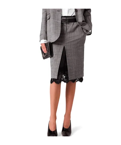 Stella Mccartney Lace-trimmed Pinstripe Midi Skirt In Gray