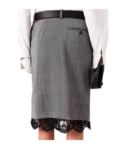 Stella Mccartney Lace-trimmed Pinstripe Midi Skirt In Gray