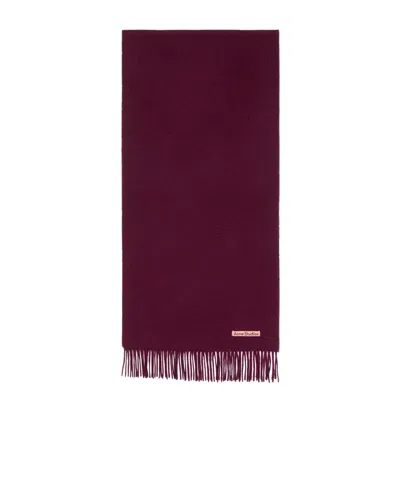Acne Studios Burgundy Narrow Fringe Wool Scarf In Burgundy