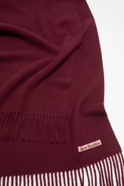Acne Studios Burgundy Narrow Fringe Wool Scarf In Burgundy
