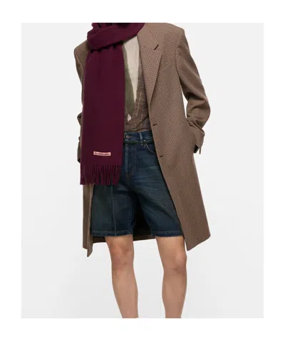 Acne Studios Burgundy Narrow Fringe Wool Scarf In Burgundy