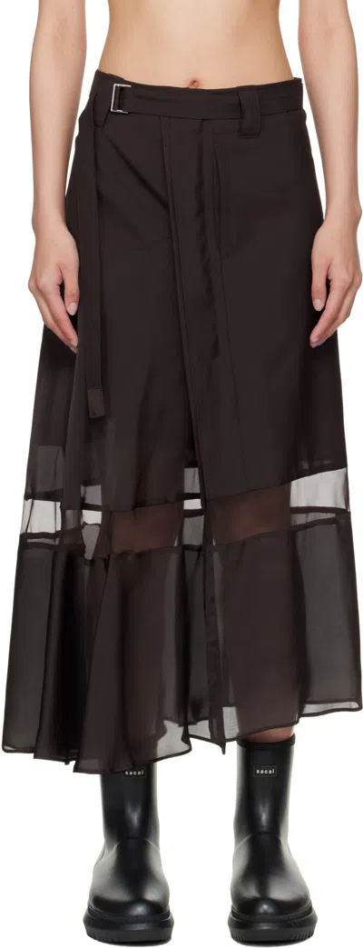 Sacai Brown Suiting Midi Skirt In Black