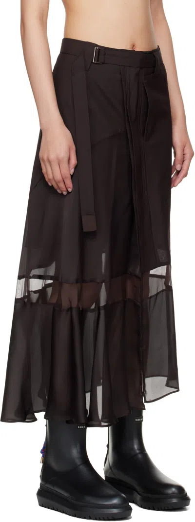 Sacai Brown Suiting Midi Skirt In Black
