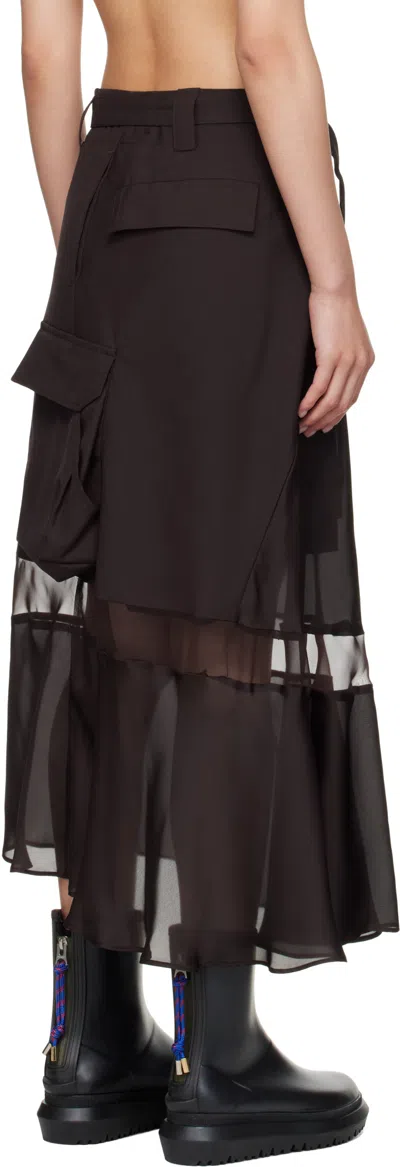Sacai Brown Suiting Midi Skirt In Black