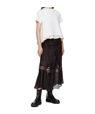 Sacai Brown Suiting Midi Skirt In Black