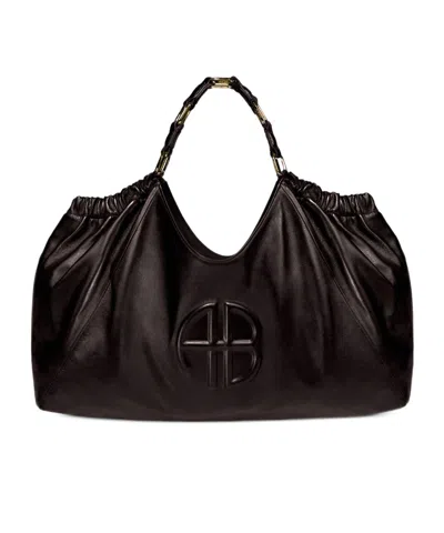 Anine Bing Medium Kate Embossed-logo Drawstring Tote Bag In Brown