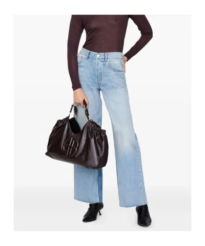 Anine Bing Medium Kate Embossed-logo Drawstring Tote Bag In Brown