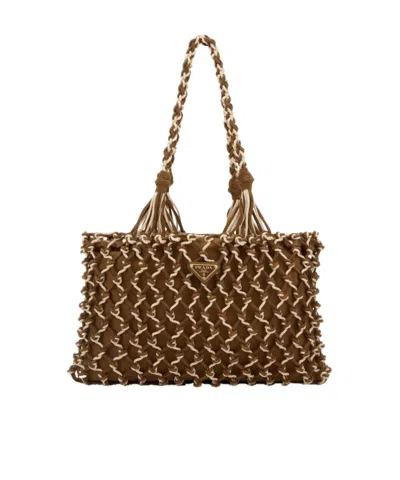 Prada Dual Texture Shopping Tote In Brown