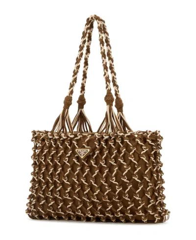 Prada Dual Texture Shopping Tote In Brown