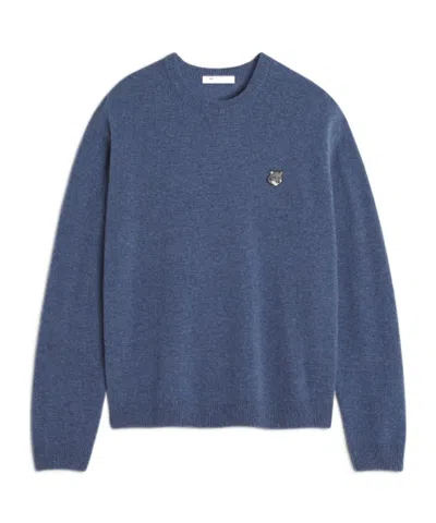 Maison Kitsuné Fox Head Wool Sweater In Blue