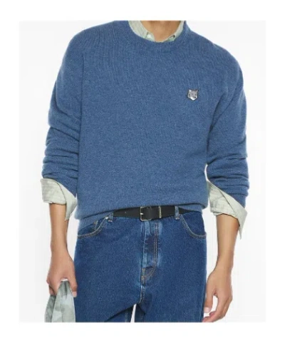 Maison Kitsuné Fox Head Wool Sweater In Blue