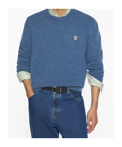 Maison Kitsuné Fox Head Wool Sweater In Blue