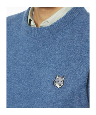 Maison Kitsuné Fox Head Wool Sweater In Blue