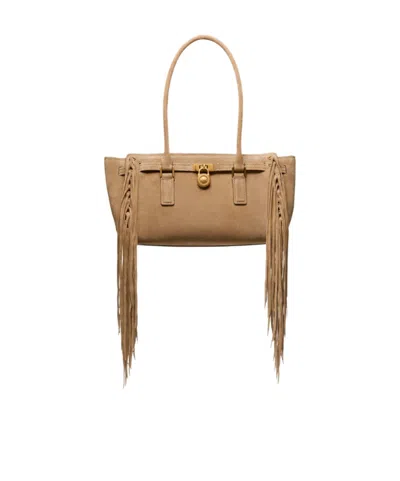 Michael Kors Hamilton Moderne Small Fringed Suede Satchel In Brown