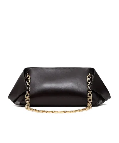 Ferragamo Brown Shoulder Bag With Logo Strap And Logo Lettering On The Front In Leather Woman In Black