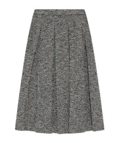 Max Mara Herringbone Pattern Skirt In Gray