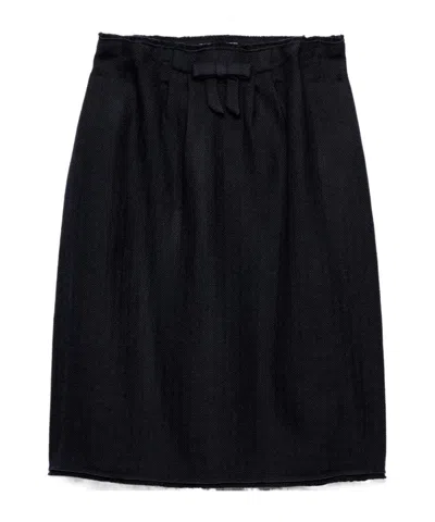 Prada Chevron Pleated Virgin Wool Midi Skirt In Blue