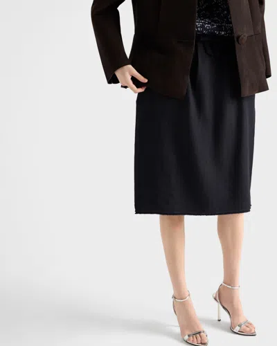 Prada Chevron Pleated Virgin Wool Midi Skirt In Blue